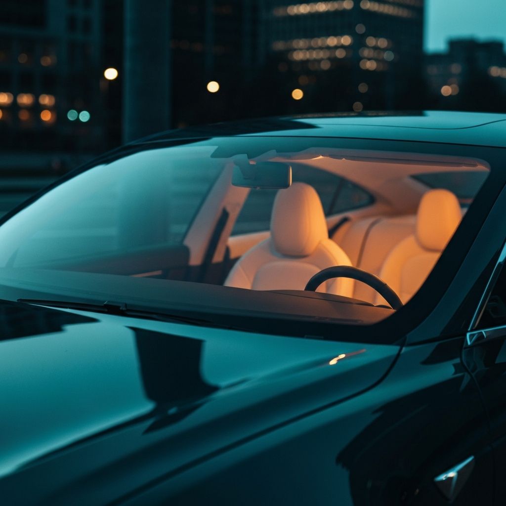 Tesla windshield close-up